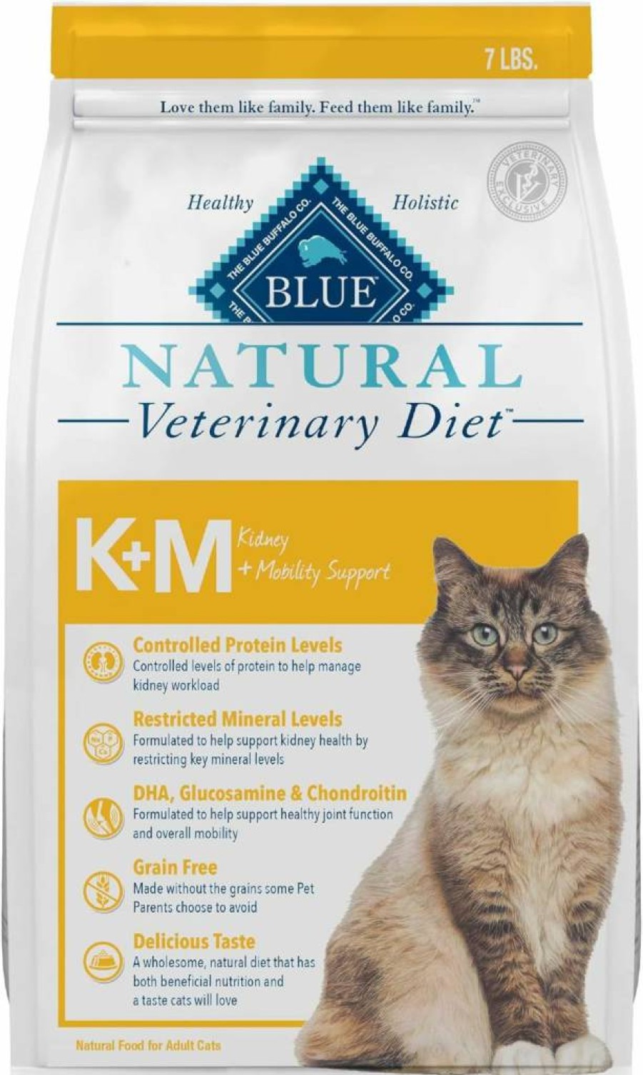 Blue Buffalo Vet Diet K+M Dry Cat Food - Kidney & Mobility Support, Chicken Recipe, 7-Lb Bag (Prescription Required)