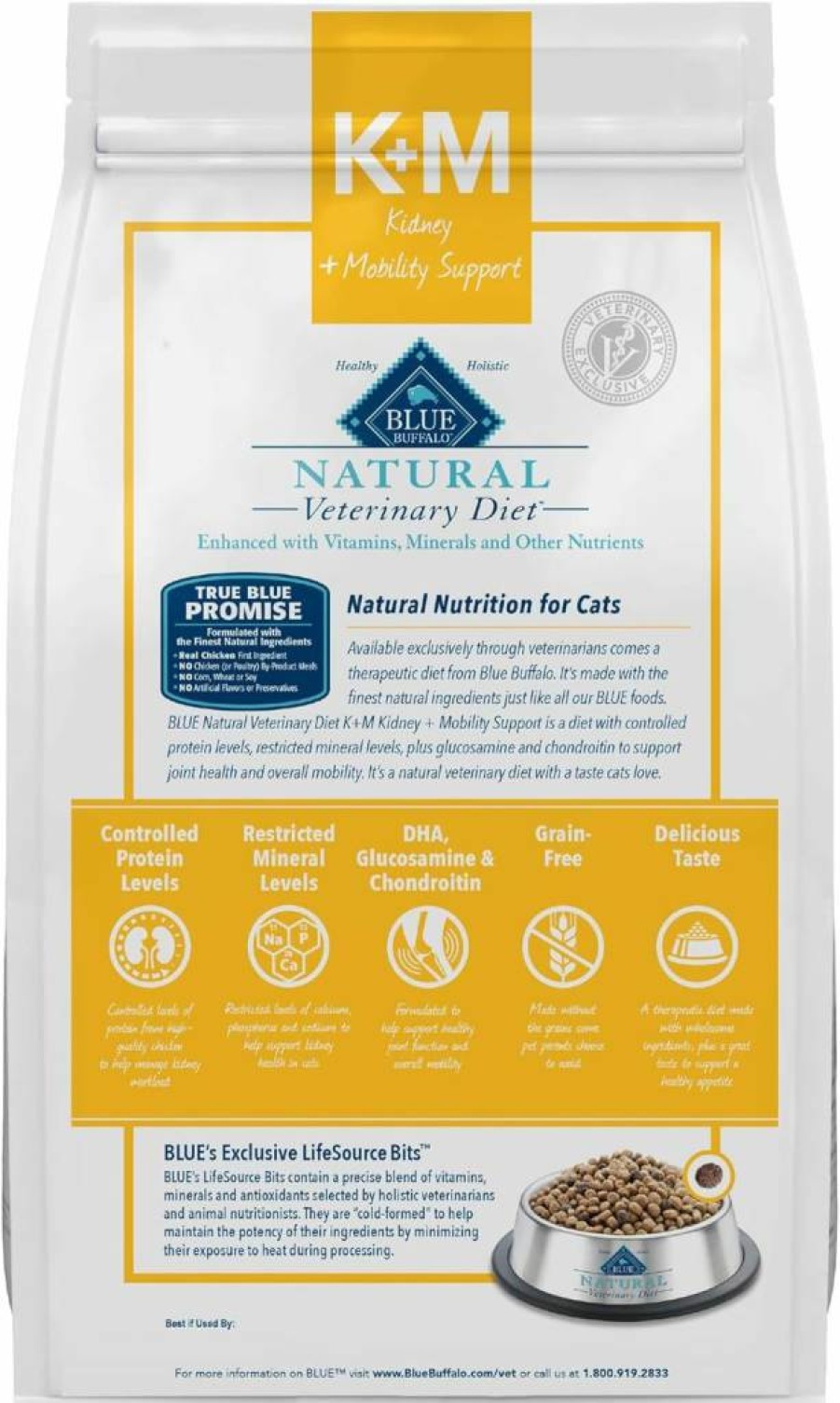 Blue Buffalo Vet Diet K+M Dry Cat Food - Kidney & Mobility Support, Chicken Recipe, 7-Lb Bag (Prescription Required)