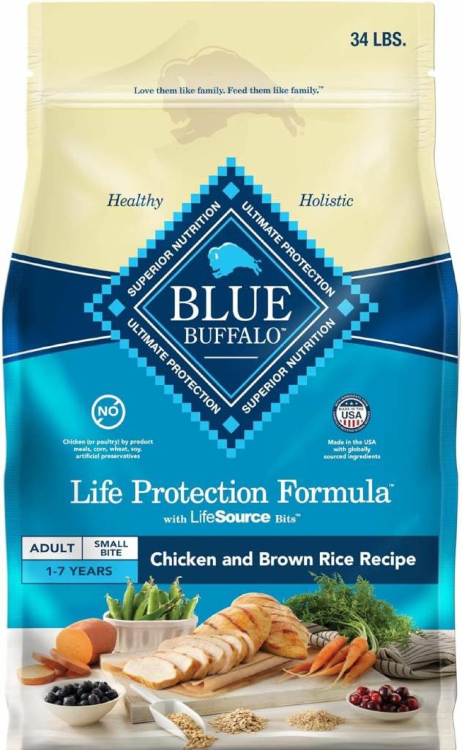 Blue Buffalo Life Protection Formula Adult Small Bite Dry Dog Food - Natural Chicken & Brown Rice Recipe, 30lb Bag for Muscle Health