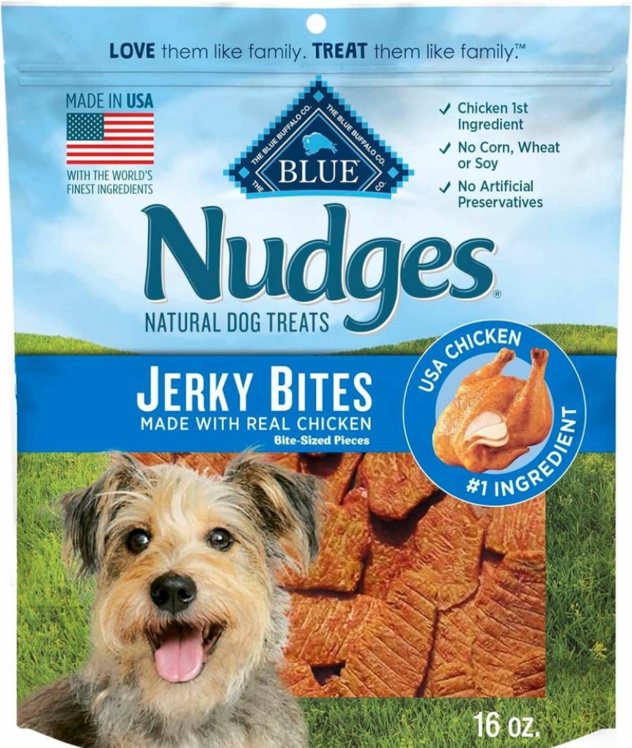 Blue Buffalo Nudges Natural Chicken Jerky Bites Dog Treats, 5-Oz Bag, Made in USA with Real Chicken, Grain-Free & Healthy Snacks for Dogs