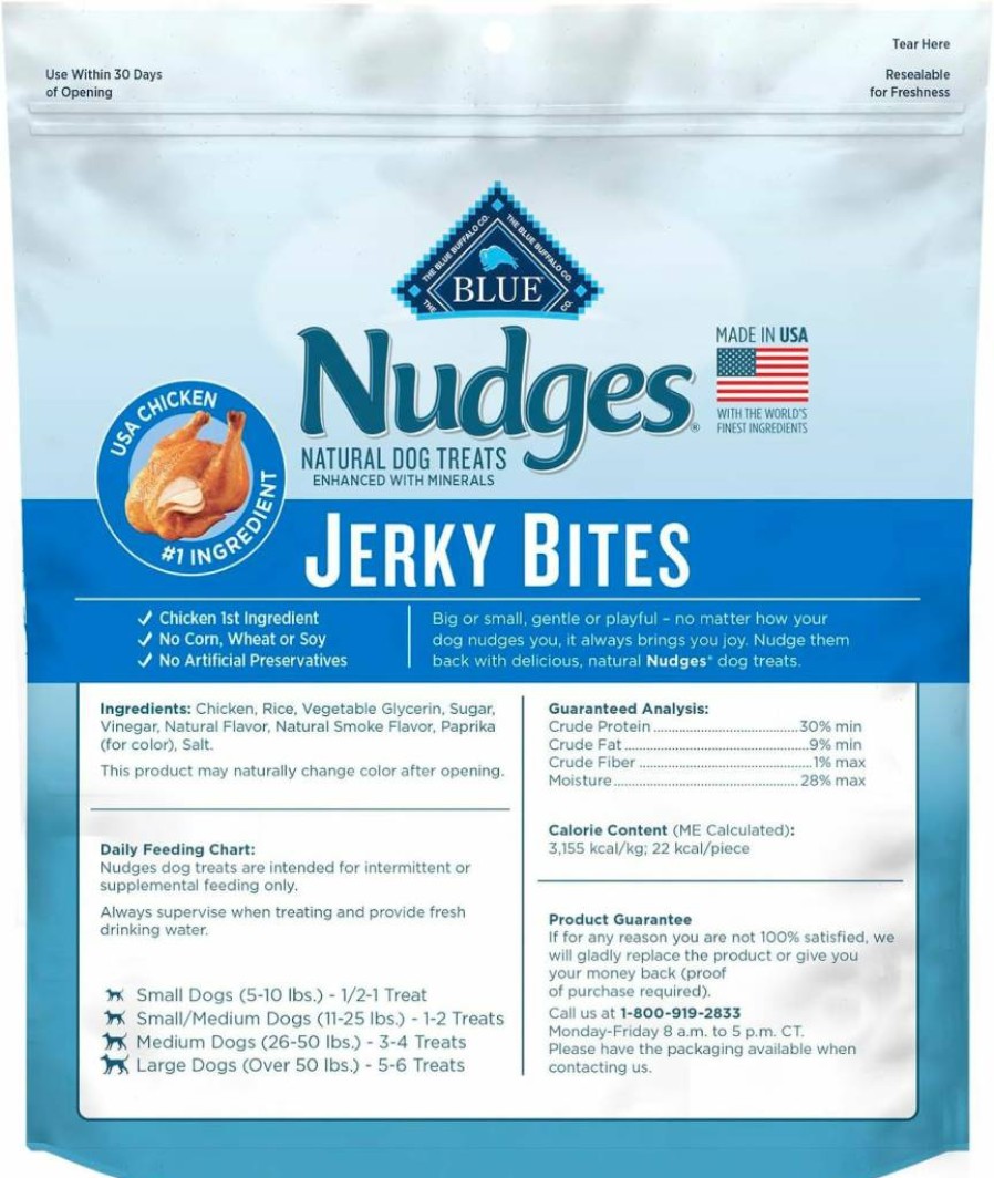 Blue Buffalo Nudges Natural Chicken Jerky Bites Dog Treats, 5-Oz Bag, Made in USA with Real Chicken, Grain-Free & Healthy Snacks for Dogs