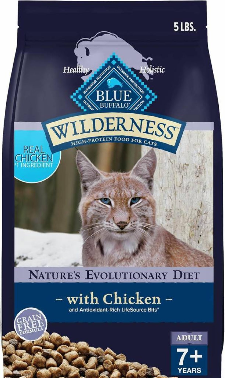 Blue Buffalo Wilderness High-Protein Grain-Free Mature Dry Cat Food for Senior Cats 7+ Years, Natural Chicken Recipe to Support Immune Health & Energy, 5-Lb Bag