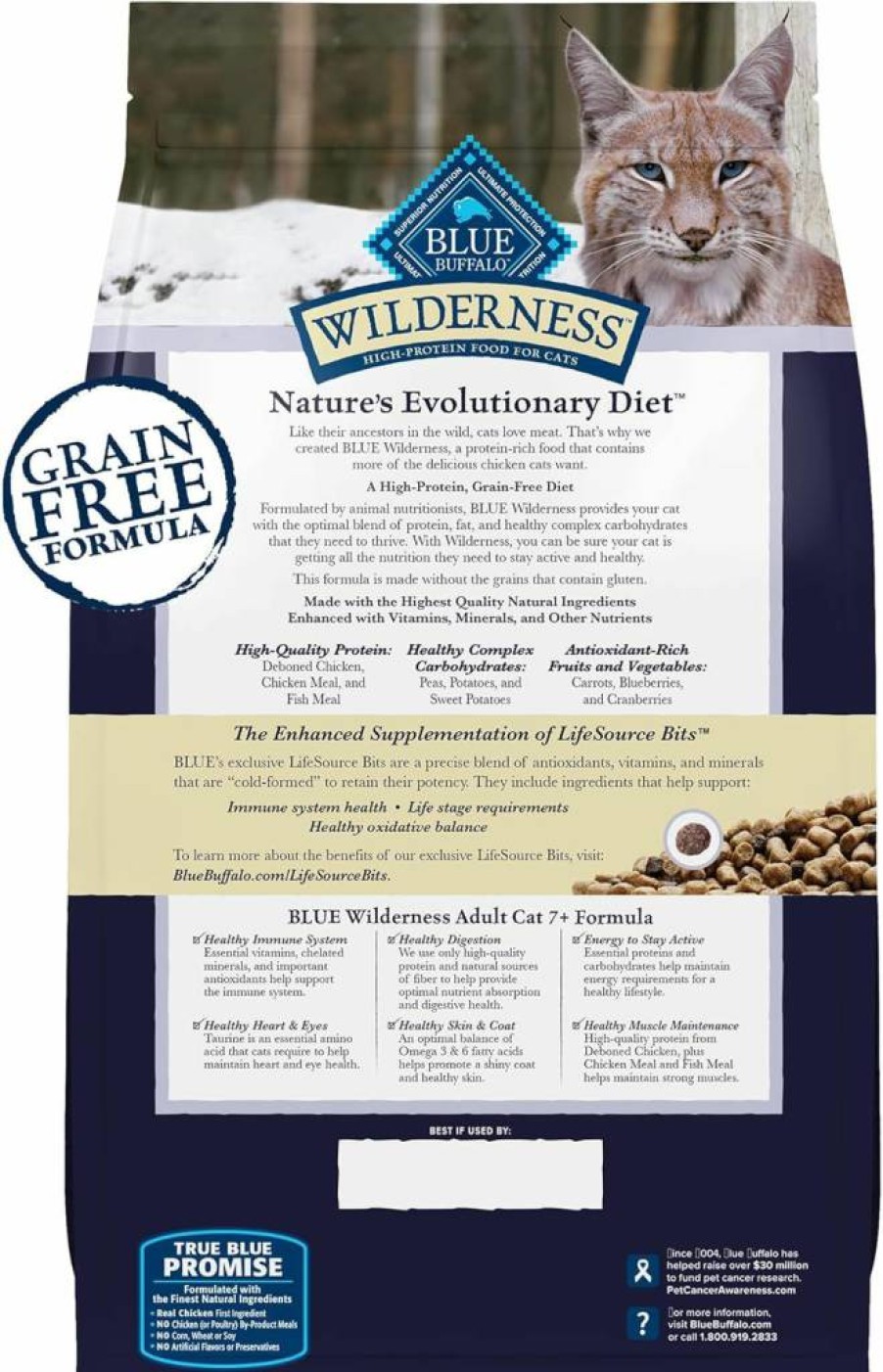 Blue Buffalo Wilderness High-Protein Grain-Free Mature Dry Cat Food for Senior Cats 7+ Years, Natural Chicken Recipe to Support Immune Health & Energy, 5-Lb Bag