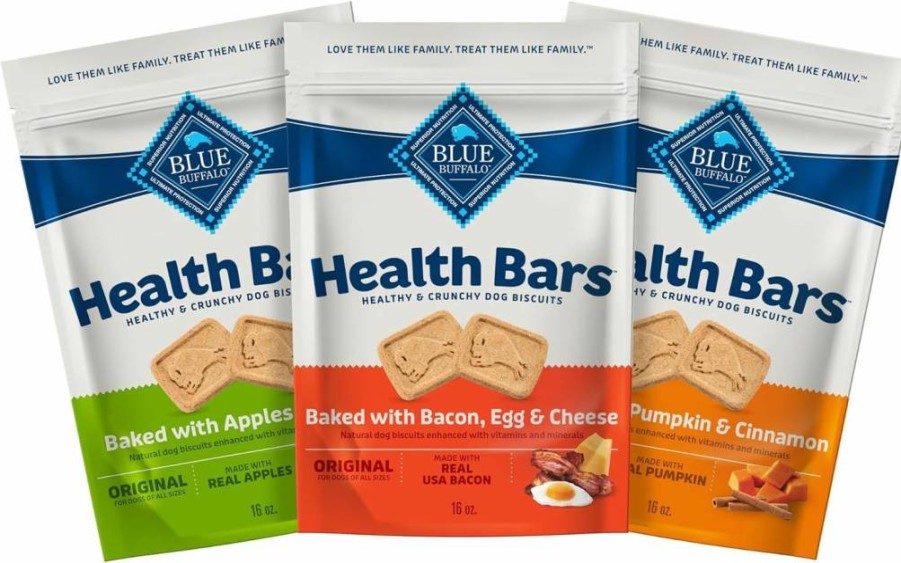 Blue Buffalo Crunchy Dog Treats Variety Pack - Bacon, Egg & Cheese, Apple Yogurt, Pumpkin Cinnamon Flavored Healthy Biscuits, 16oz (3 Pack)