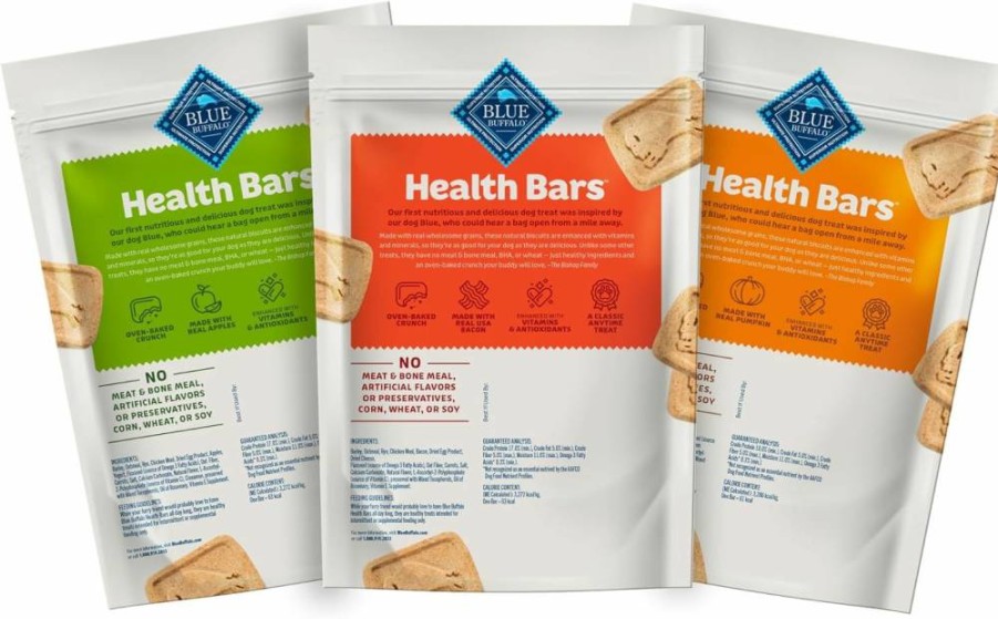 Blue Buffalo Crunchy Dog Treats Variety Pack - Bacon, Egg & Cheese, Apple Yogurt, Pumpkin Cinnamon Flavored Healthy Biscuits, 16oz (3 Pack)