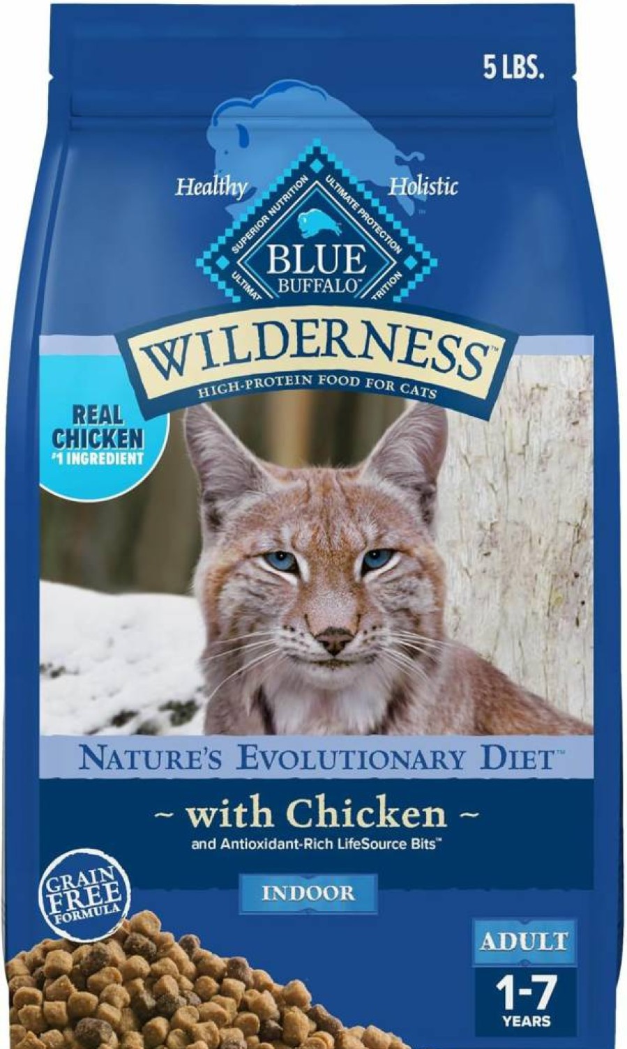 BLUE WILDERNESS High-Protein Grain-Free Adult Dry Cat Food, Natural Chicken Recipe for Indoor Cats, 5-Lb Bag