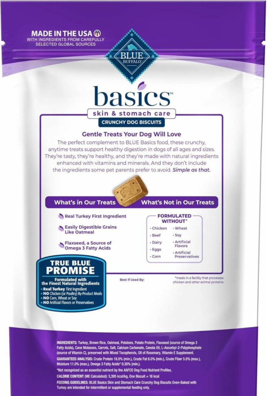 Blue Buffalo Basics Limited Ingredient Dog Treats, Turkey Recipe, 6oz Bag - Grain Free Crunchy Biscuits for Skin & Stomach Care