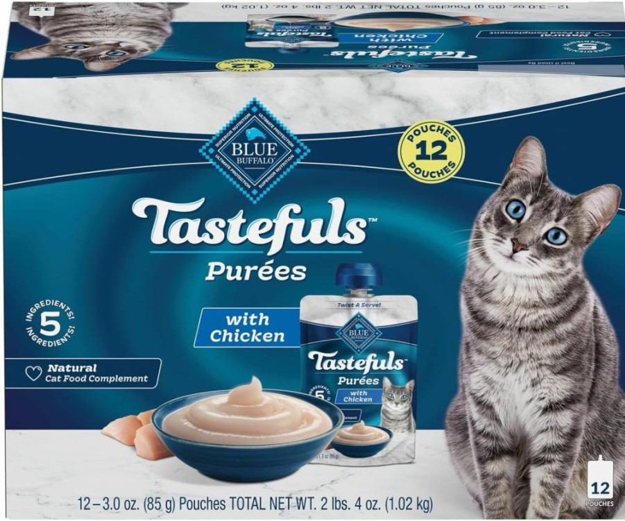 Blue Buffalo Tastefuls Natural Cat Food Complement - Tuna Puree in Resealable Pouches, 3-Oz Pack (12 Count)