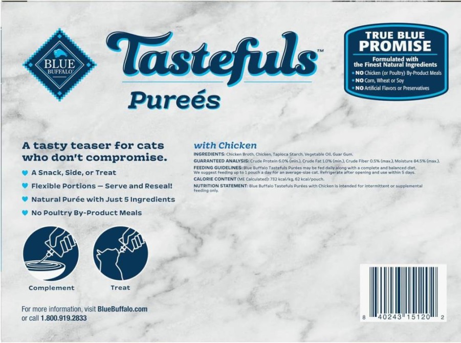 Blue Buffalo Tastefuls Natural Cat Food Complement - Tuna Puree in Resealable Pouches, 3-Oz Pack (12 Count)