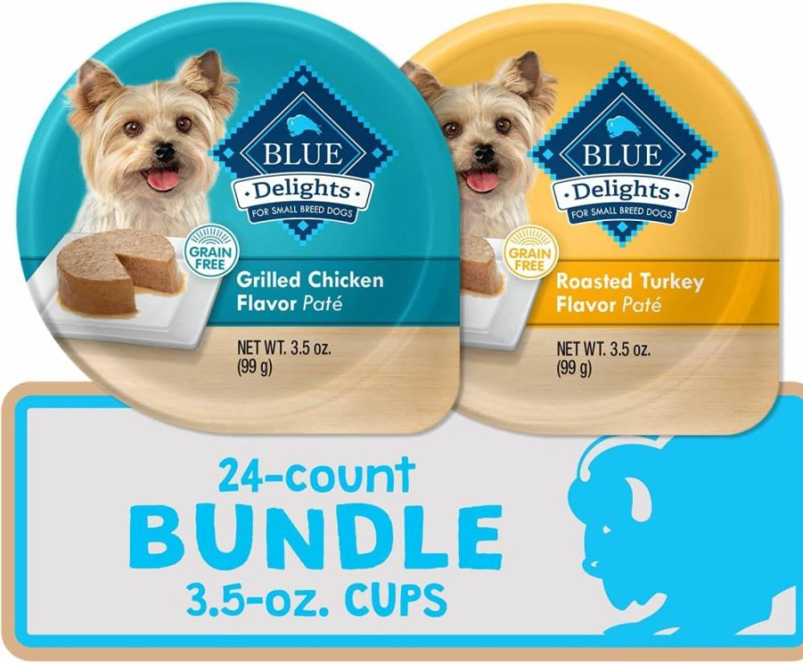 Blue Buffalo Delights Natural Small Breed Wet Dog Food Cups, Pate Style, Roasted Turkey & Grilled Chicken, 3.5-Oz (24 Pack - 12 Each Flavor)