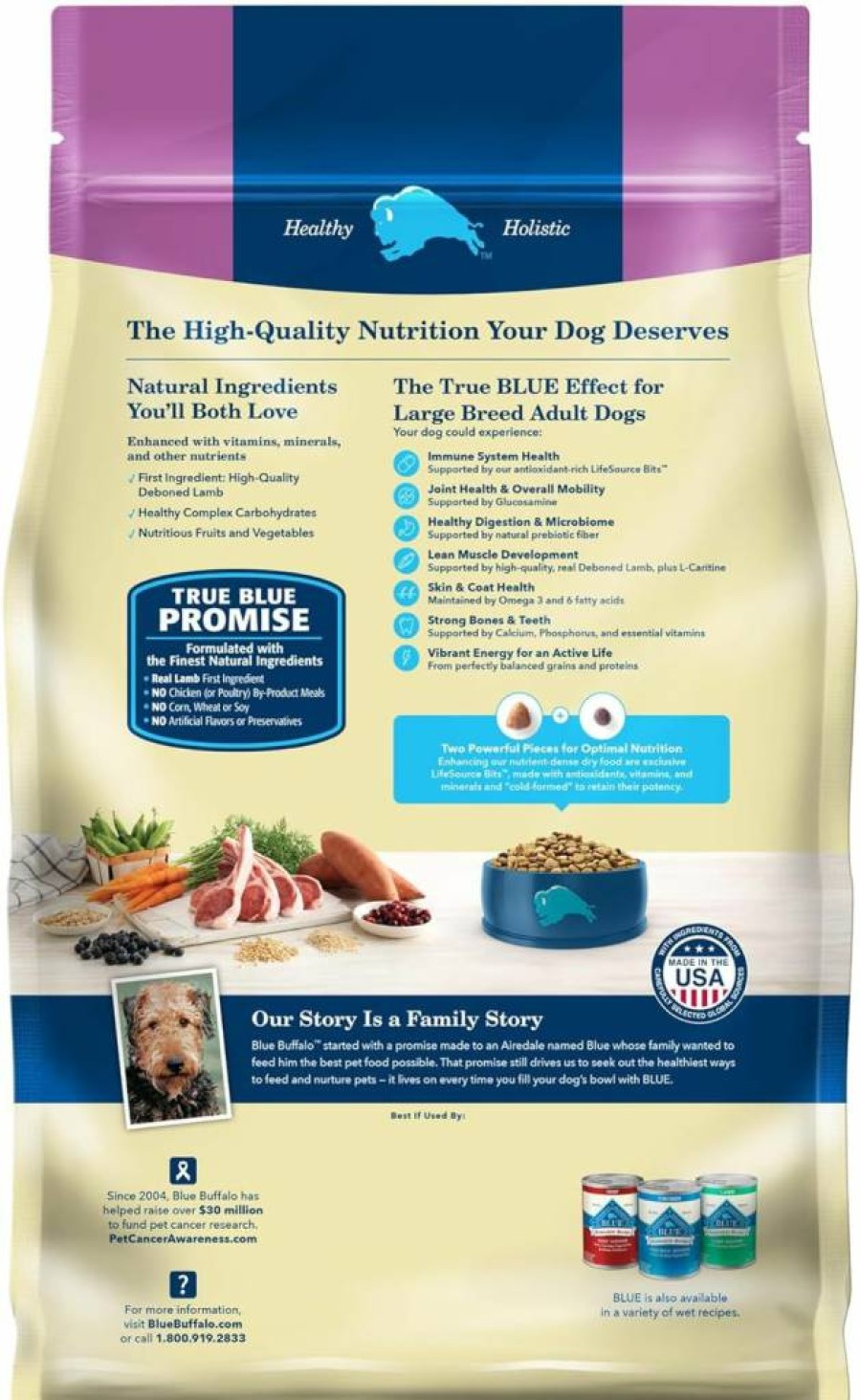 Blue Buffalo Life Protection Large Breed Adult Dry Dog Food - Lamb & Brown Rice Recipe, 34lb Bag, Supports Joint Health & Muscle Care, Natural Ingredients