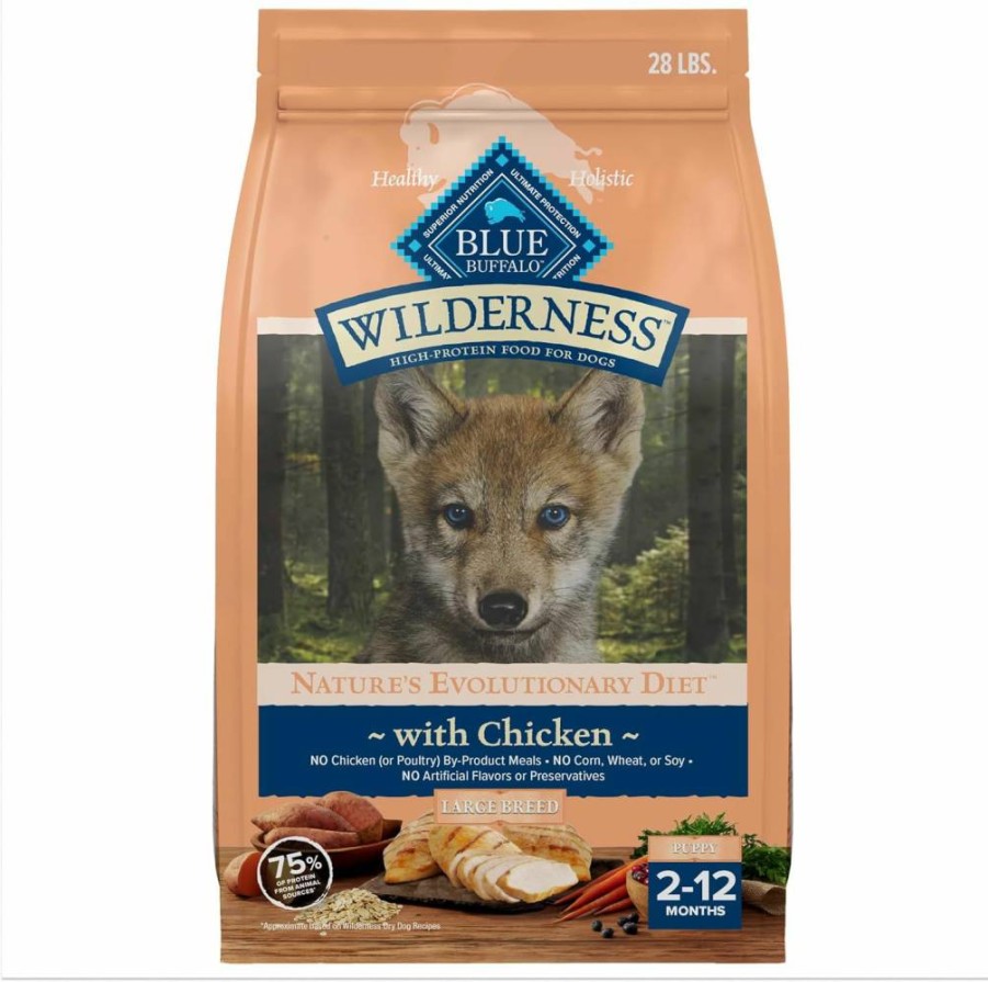 Blue Buffalo Wilderness High-Protein Chicken & Wholesome Grains Dry Dog Food for Large Breed Puppies, 28lb Bag