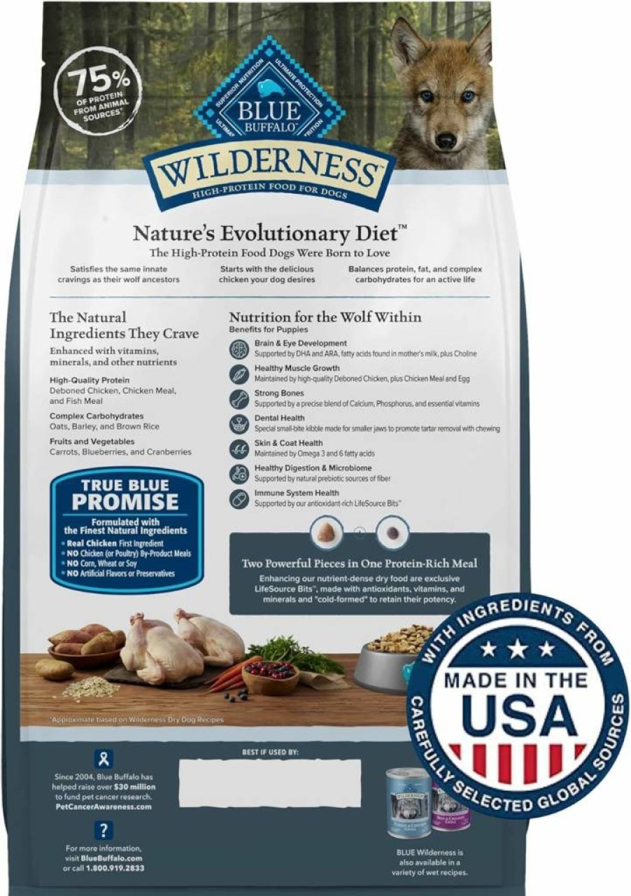 Blue Buffalo Wilderness High-Protein Natural Puppy Dry Food, Chicken Recipe, 4.5lb Bag – Grain-Free Dog Food for Puppies