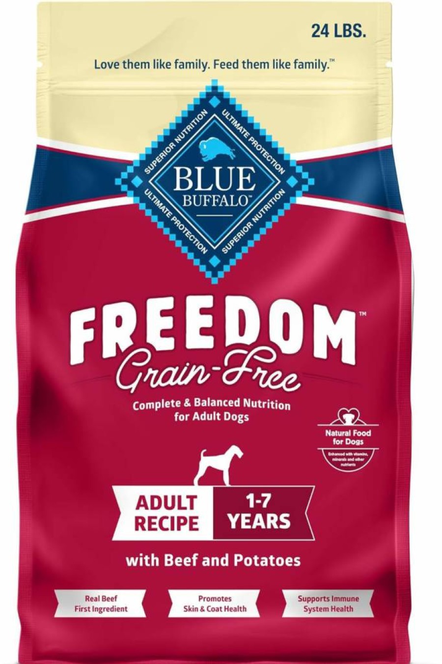Blue Buffalo Freedom Grain-Free Adult Dry Dog Food, Natural Beef & Potato Recipe, 4lb Bag - USA Made, Balanced Nutrition for Dogs