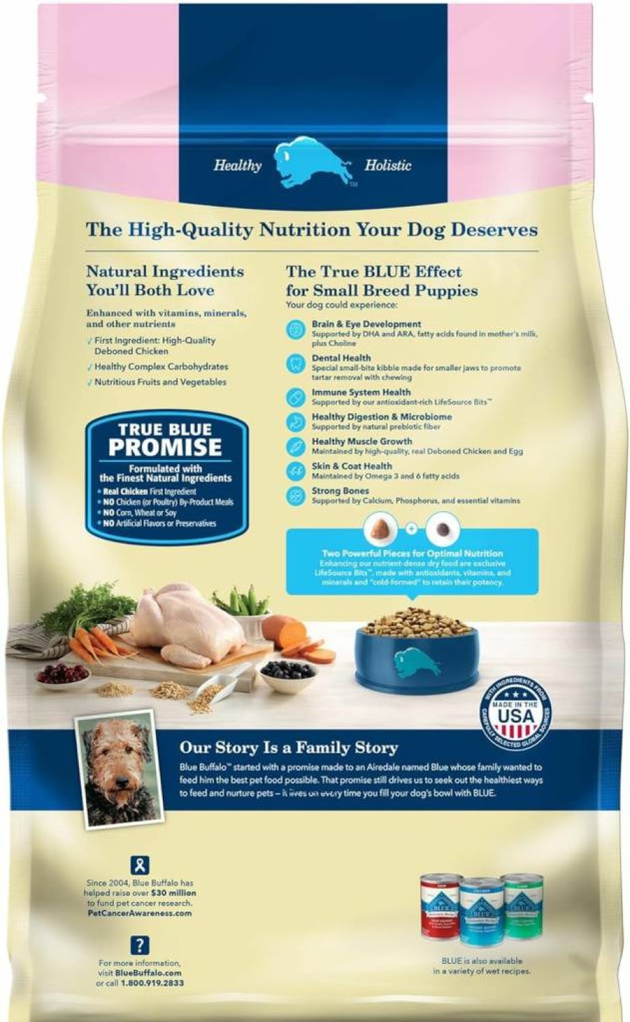 Blue Buffalo Small Breed Puppy Dry Dog Food - Natural Chicken & Oatmeal Recipe with DHA, Antioxidants - 15lb Life Protection Formula