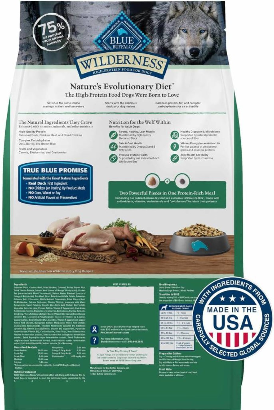 Blue Buffalo Wilderness High-Protein Natural Dry Dog Food for Adults with Duck & Wholesome Grains, 13 lb Bag