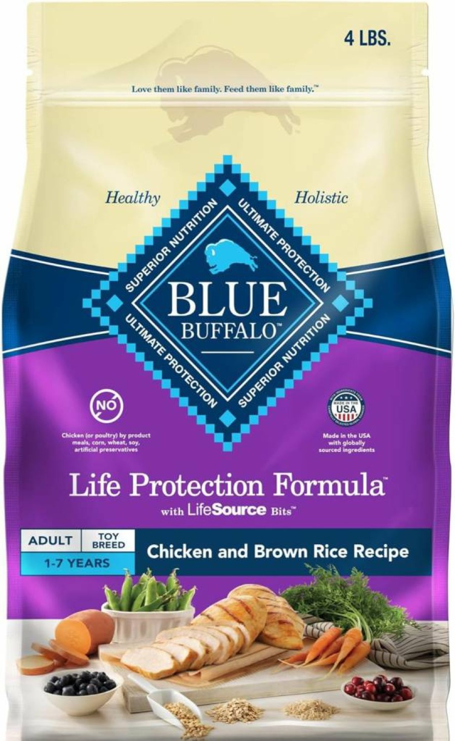 Blue Buffalo Life Protection Formula Toy Breed Adult Dry Dog Food - High Energy, Natural Ingredients, Chicken & Brown Rice Recipe, 4lb Bag