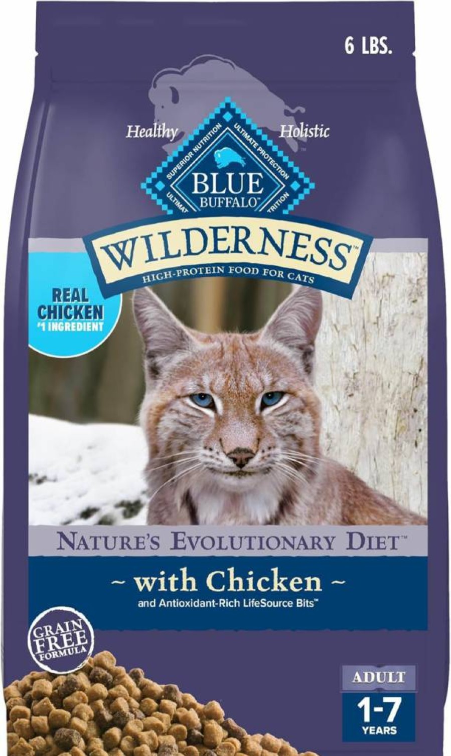 Blue Buffalo Wilderness High-Protein Grain-Free Dry Cat Food for Adult Cats, Duck Recipe, 5 lb Bag - Natural Evolutionary Diet