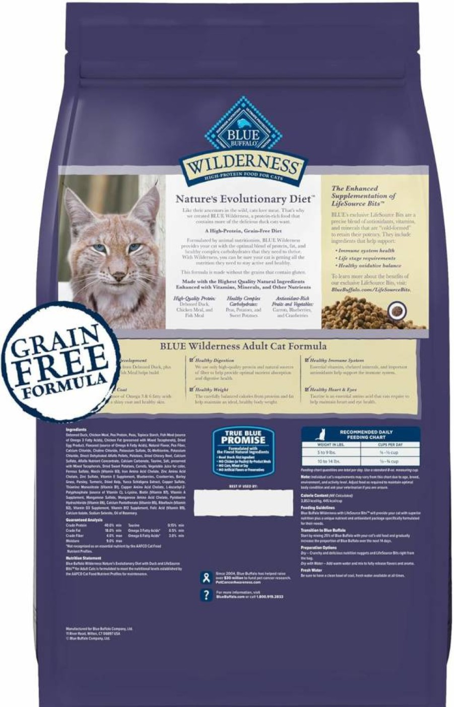 Blue Buffalo Wilderness High-Protein Grain-Free Dry Cat Food for Adult Cats, Duck Recipe, 5 lb Bag - Natural Evolutionary Diet