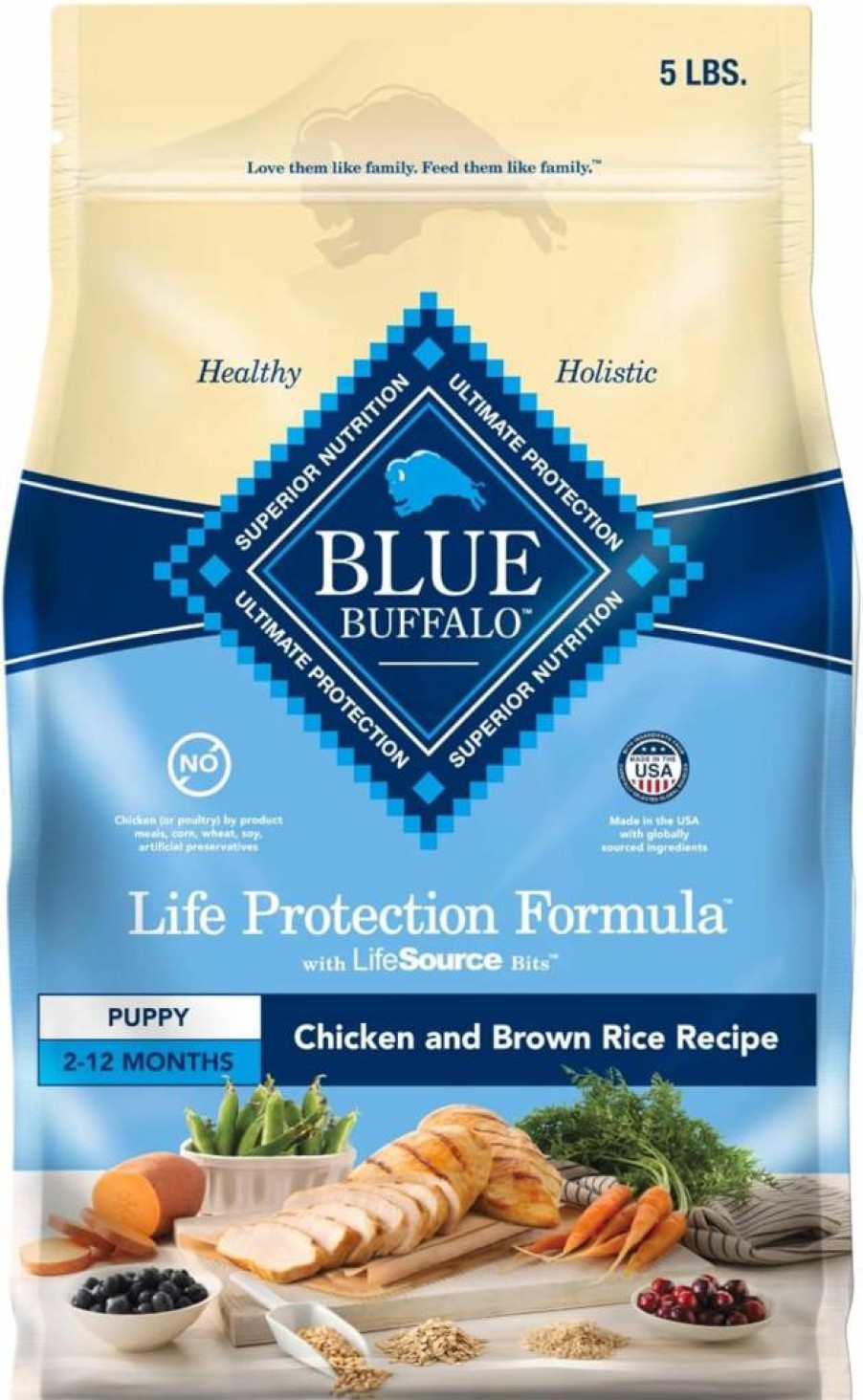 Blue Buffalo Life Protection Formula Puppy Dry Dog Food - Natural Chicken & Brown Rice Recipe with DHA & ARA for Puppy Development, 34lb Bag