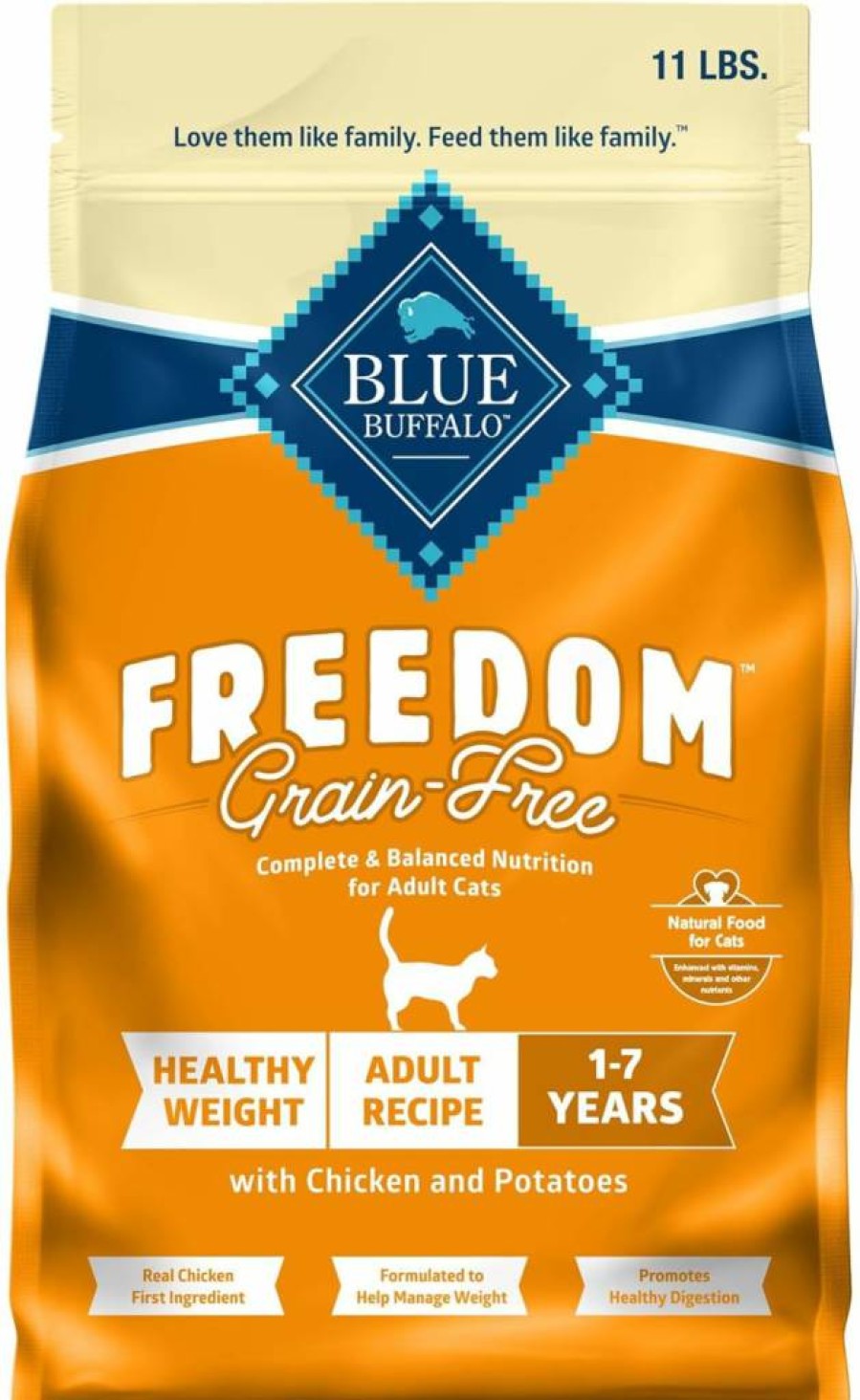 Blue Buffalo Freedom Grain-Free Weight Control Dry Cat Food, Chicken Recipe for Indoor Cats, 11-Lb Bag - Balanced Nutrition for Adult Cats