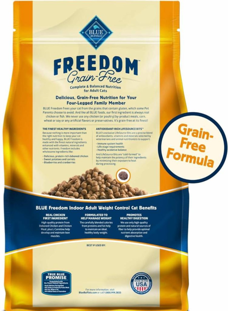 Blue Buffalo Freedom Grain-Free Weight Control Dry Cat Food, Chicken Recipe for Indoor Cats, 11-Lb Bag - Balanced Nutrition for Adult Cats