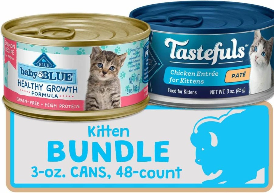 Blue Buffalo Kitten Wet Cat Food, Chicken & Salmon Recipe, 3-Oz Cans (Pack of 48) - Grain-Free, High-Protein Kitten Food