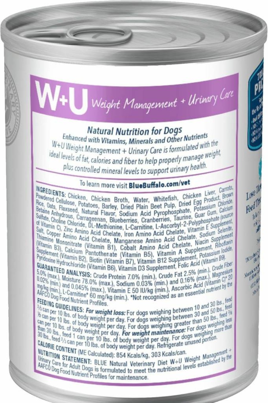 Blue Buffalo W+U Weight Management & Urinary Care Wet Dog Food, Chicken Recipe, 12.5-Oz Cans (12-Pack) - Vet Prescription Required