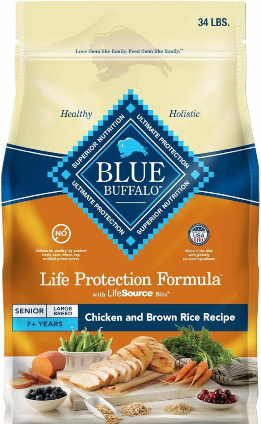 Blue Buffalo Life Protection Large Breed Senior Dry Dog Food - Chicken & Brown Rice Recipe, Supports Joint Health & Immunity, Natural Ingredients, 34lb Bag