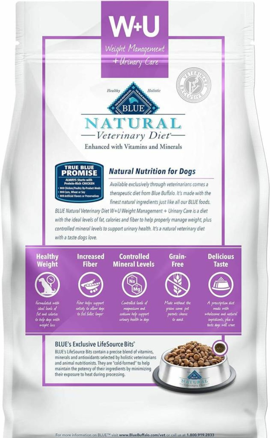 Blue Buffalo W+U Veterinary Diet Dry Dog Food - Weight Management & Urinary Care, Chicken Flavor, 22-Lb Bag (Prescription Required)