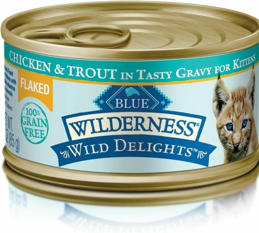 Blue Buffalo Wilderness Kitten Wet Food - Flaked Chicken & Trout in Gravy, 3oz Cans (24-Pack)