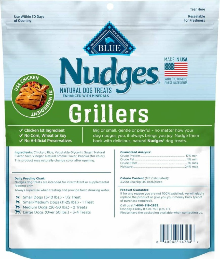 Blue Buffalo Nudges Grillers Natural Dog Treats with Real USA Beef, Steak Flavor, 36-Oz Bag – Made in USA