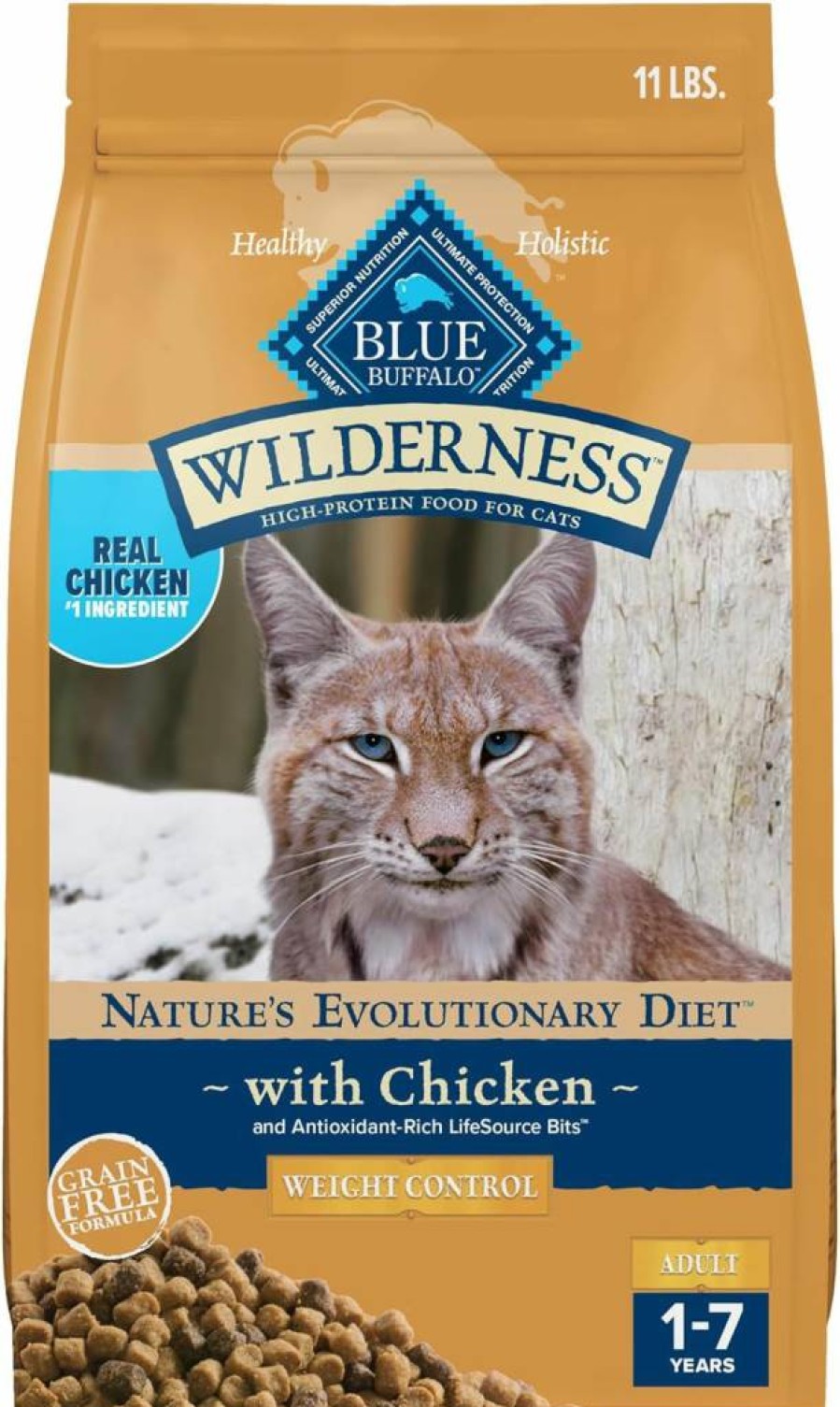 BLUE WILDERNESS Grain-Free High-Protein Chicken Dry Cat Food for Weight Control - Adult Cats, 11 lb Bag