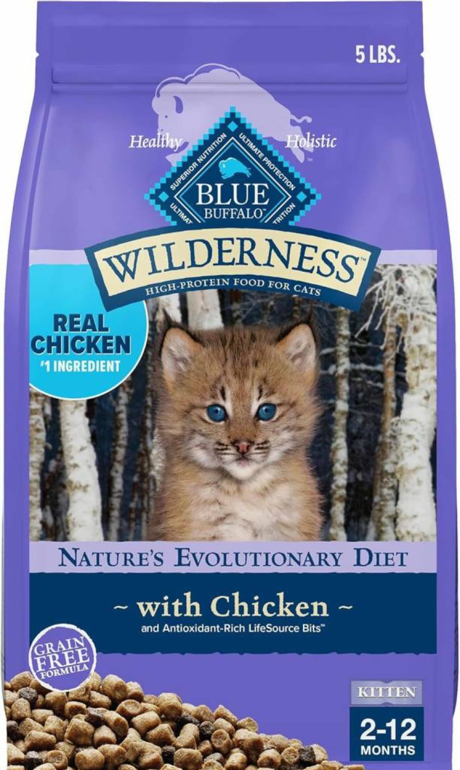 BLUE WILDERNESS High-Protein Grain-Free Kitten Dry Cat Food with DHA & ARA for Brain & Eye Development, Chicken Recipe, 5lb Bag