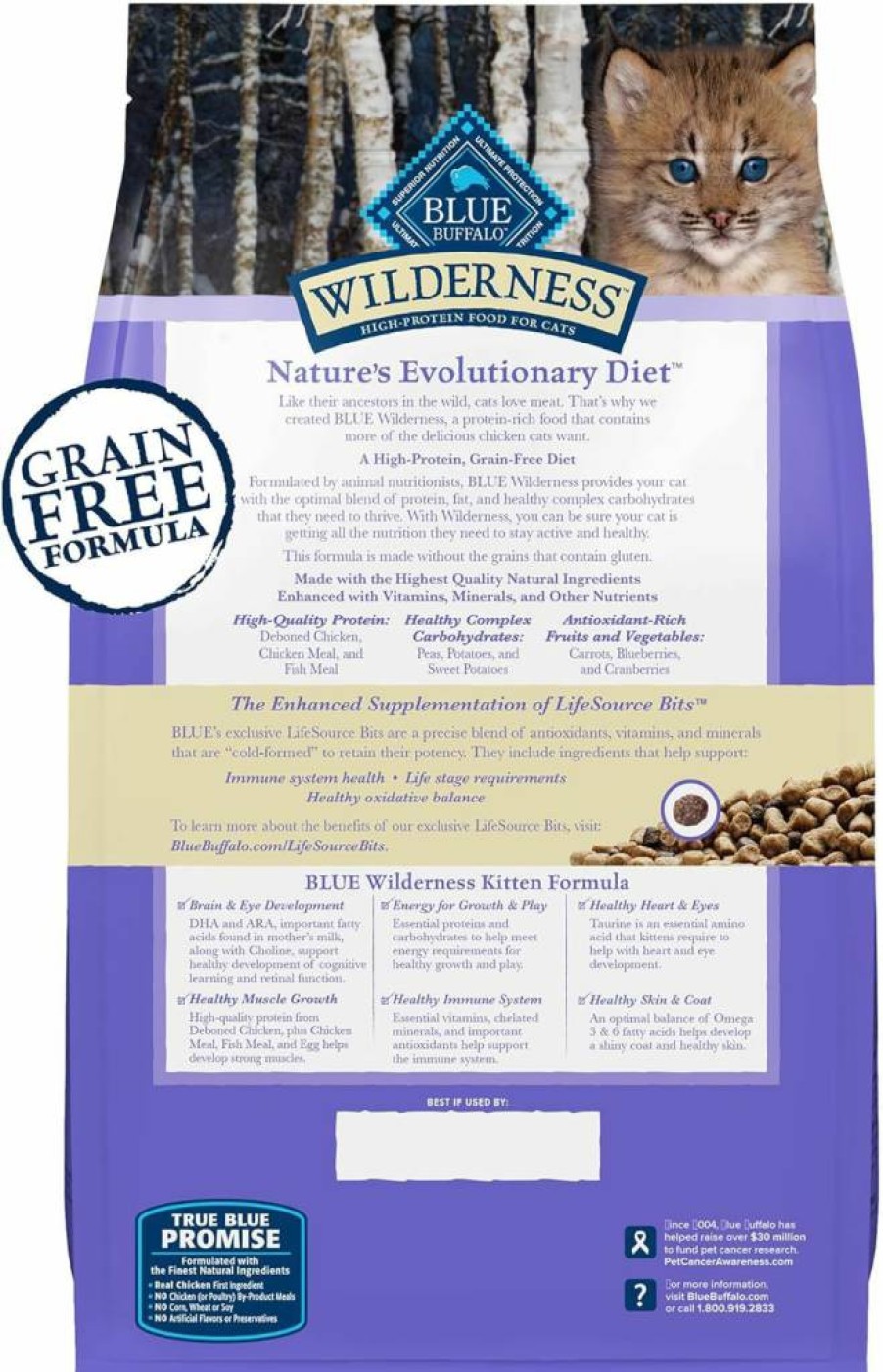 BLUE WILDERNESS High-Protein Grain-Free Kitten Dry Cat Food with DHA & ARA for Brain & Eye Development, Chicken Recipe, 5lb Bag