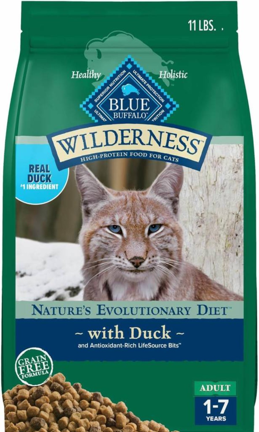 BLUE WILDERNESS High-Protein Grain-Free Adult Dry Cat Food with Duck, Supports Health & Wellness, 11 Lb Bag