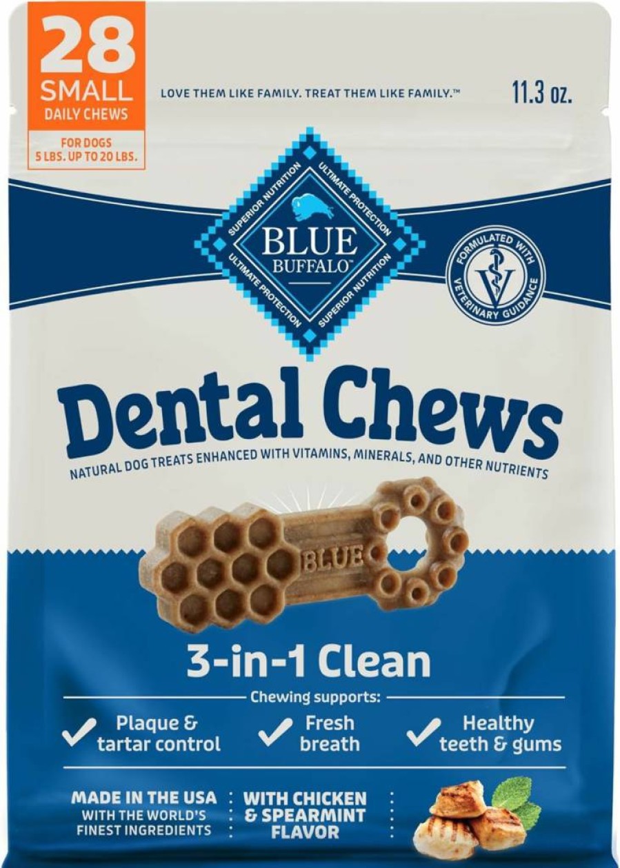 Blue Buffalo Small Dog Dental Treats, Natural Chicken & Spearmint Flavor, 22.6-Oz Bag (56 Chews) for Oral Health