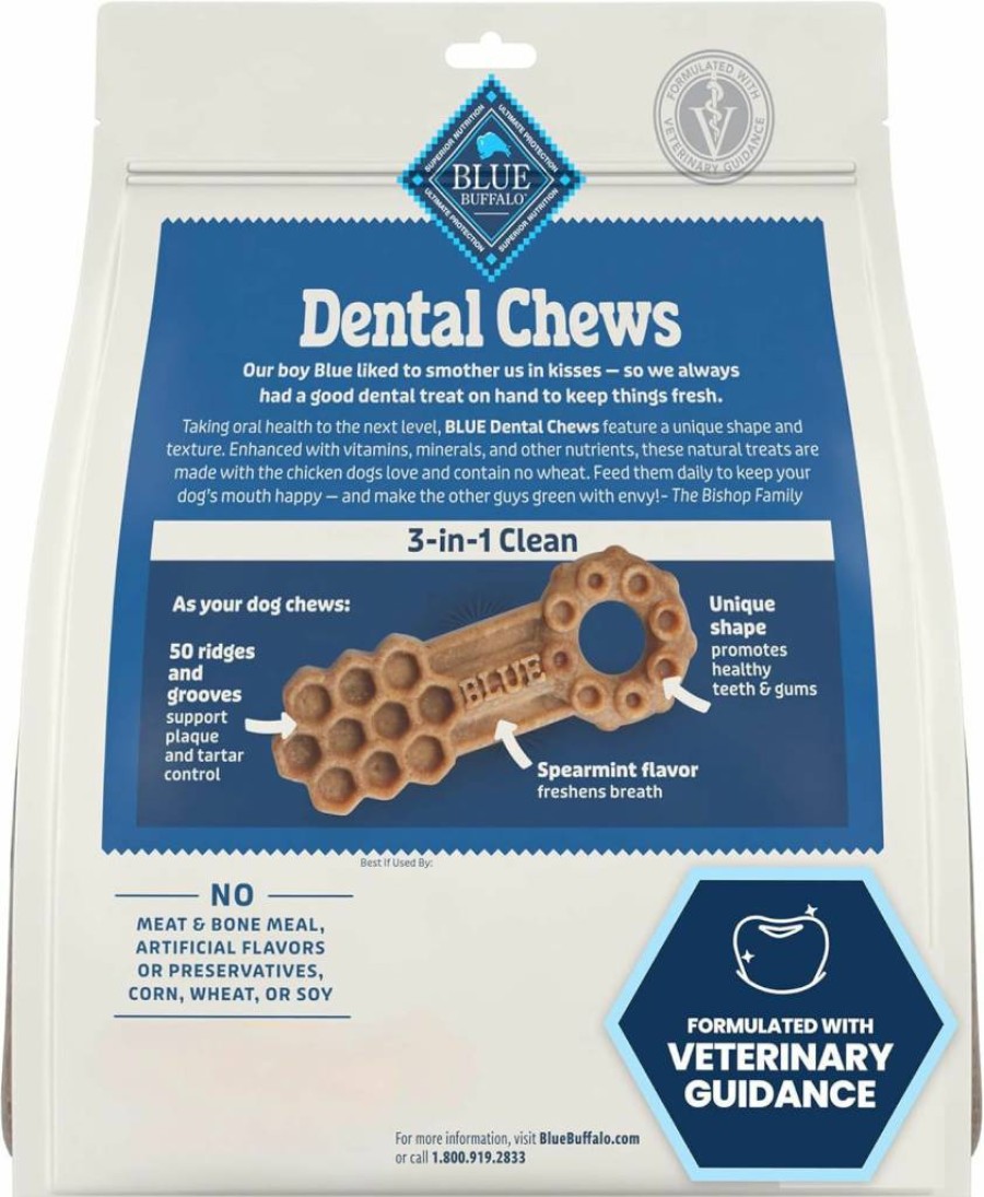 Blue Buffalo Small Dog Dental Treats, Natural Chicken & Spearmint Flavor, 22.6-Oz Bag (56 Chews) for Oral Health