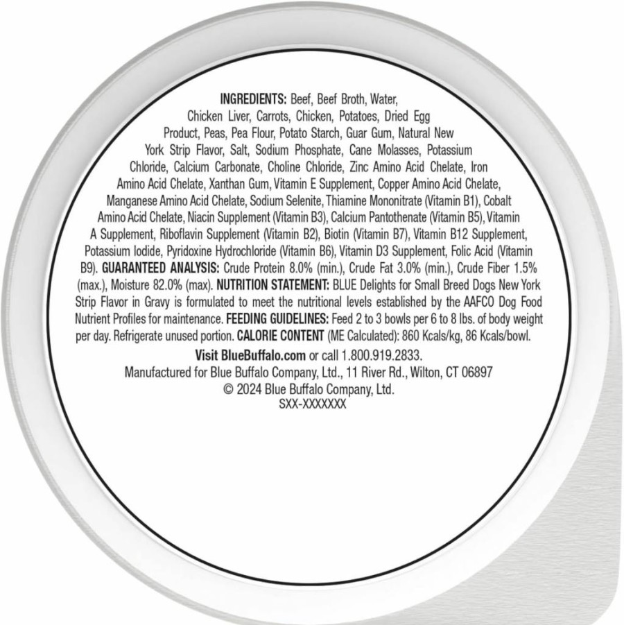 Blue Buffalo Delights Natural Wet Dog Food for Small Breeds, Rotisserie Chicken in Gravy, 3.5-Oz Cups (12-Pack)
