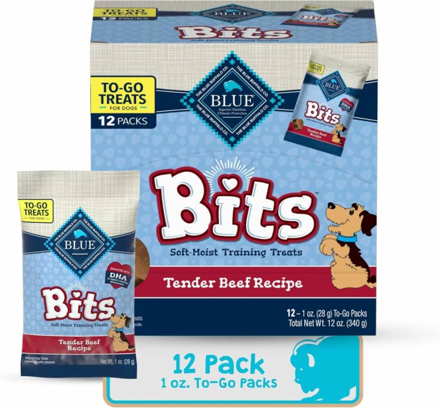 Blue Buffalo Blue Bits Natural Soft-Moist Beef Flavor Dog Training Treats, 1-Oz Bags (Pack of 12) – Portable & Healthy Rewards for Dogs