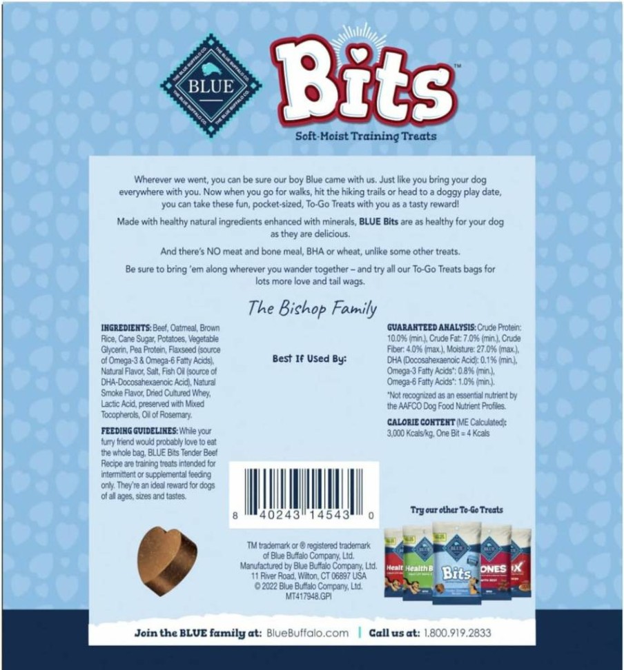 Blue Buffalo Blue Bits Natural Soft-Moist Beef Flavor Dog Training Treats, 1-Oz Bags (Pack of 12) – Portable & Healthy Rewards for Dogs