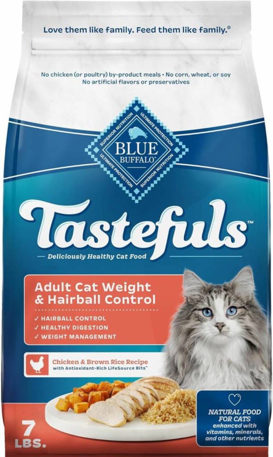 Blue Buffalo Tastefuls Natural Dry Cat Food for Adult Cats - Weight & Hairball Control, 3-Lb Bag