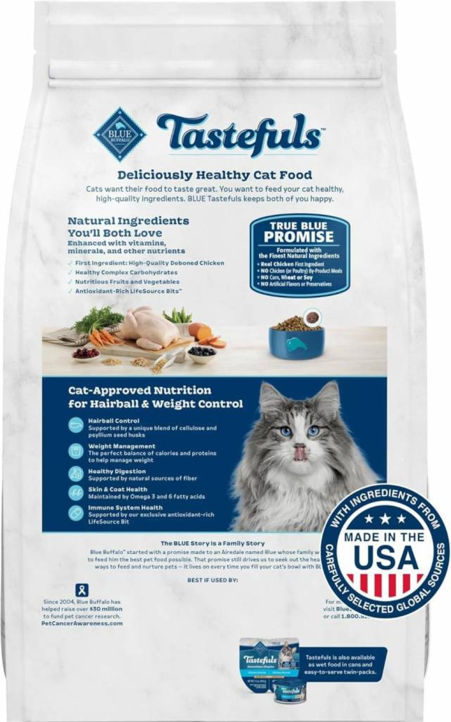 Blue Buffalo Tastefuls Natural Dry Cat Food for Adult Cats - Weight & Hairball Control, 3-Lb Bag