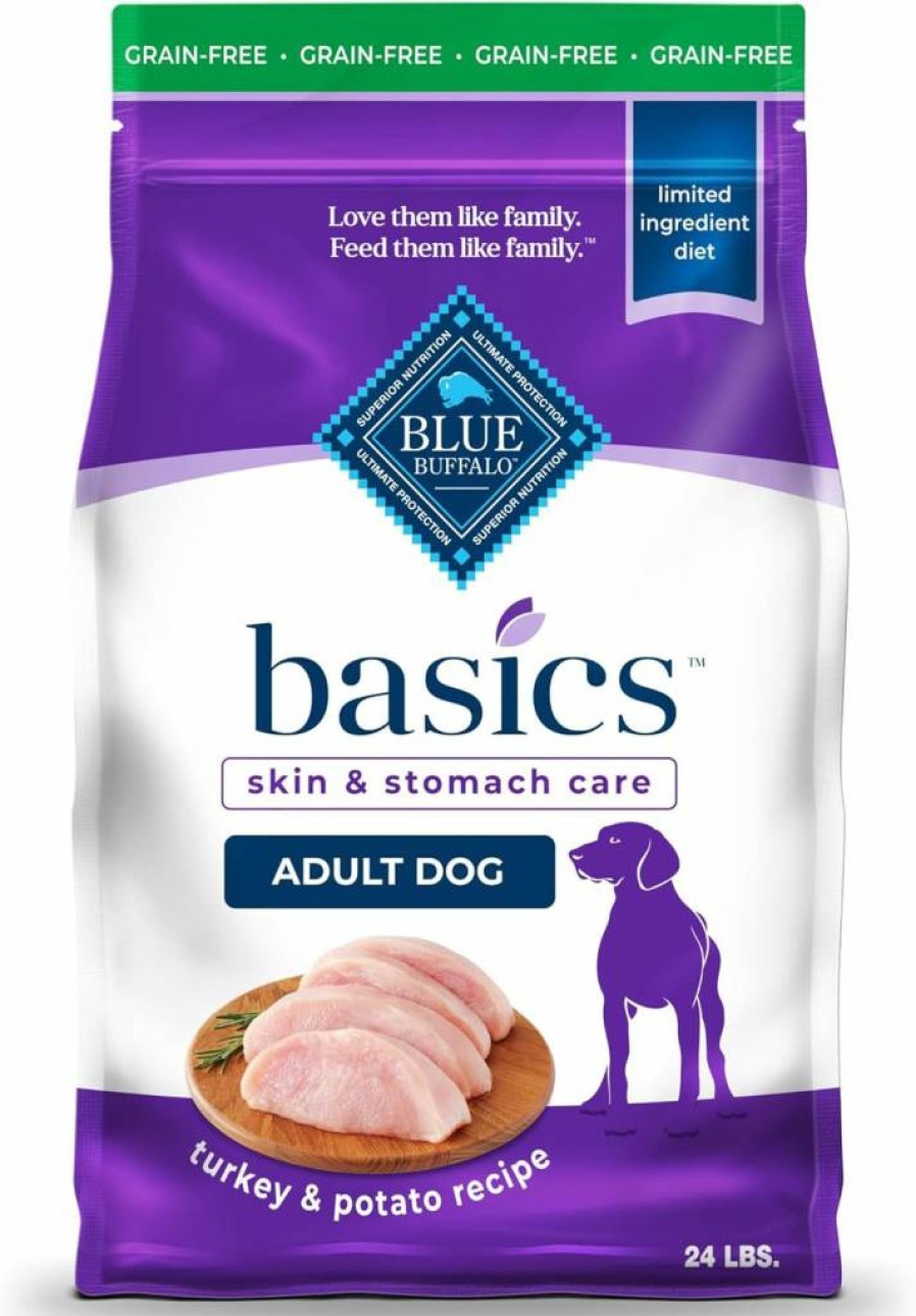 Blue Buffalo Basics Limited Ingredient Grain-Free Adult Dry Dog Food - Turkey Recipe, 24lb Bag for Skin & Stomach Care