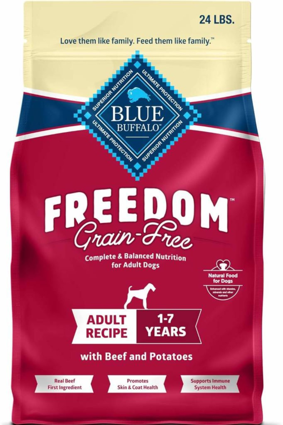 Blue Buffalo Freedom Grain-Free Adult Dry Dog Food, Natural Beef & Potato Recipe, 24-Lb Bag, Made in USA, Complete & Balanced Nutrition
