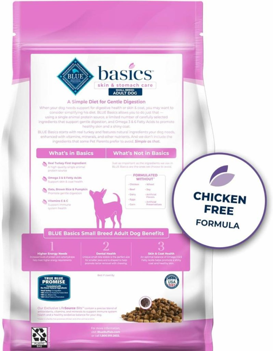 Blue Buffalo Basics Limited Ingredient Dry Dog Food for Small Breeds - Turkey & Potato Recipe, Skin & Stomach Care, Natural Ingredients, Made in USA, 4lb Bag
