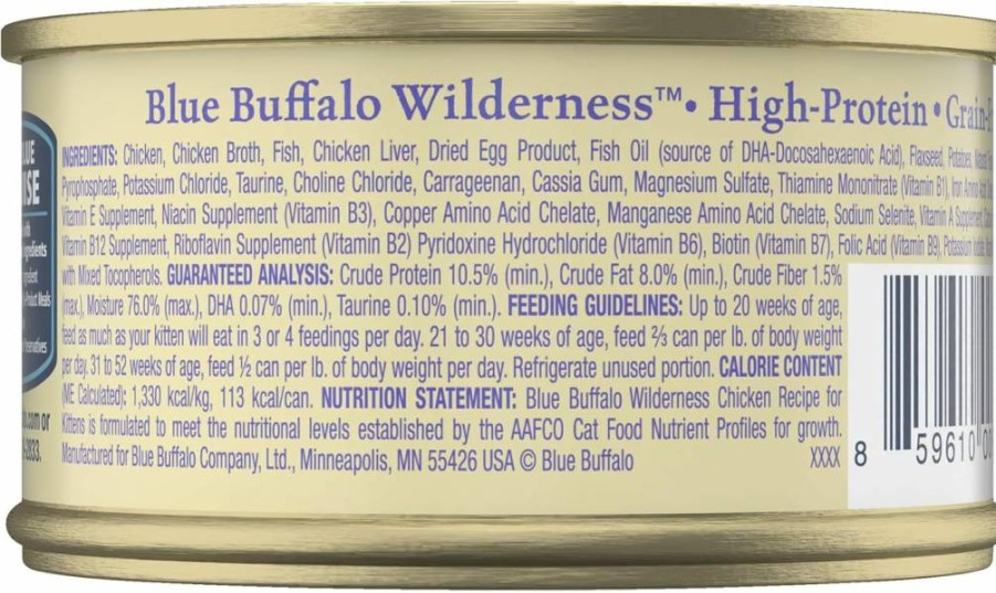 Blue Buffalo Wilderness Grain-Free Chicken Pate Wet Kitten Food - High Protein, 3 Oz Cans (24 Pack)