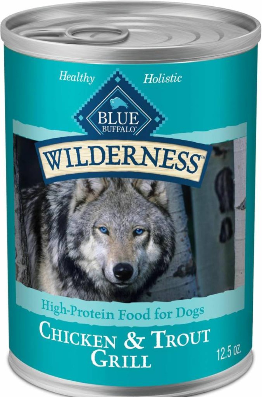 Blue Buffalo Wilderness High-Protein Grain-Free Wet Dog Food for Adult Dogs, Natural Salmon & Chicken Recipe, 12.5-Oz Cans (Pack of 12)