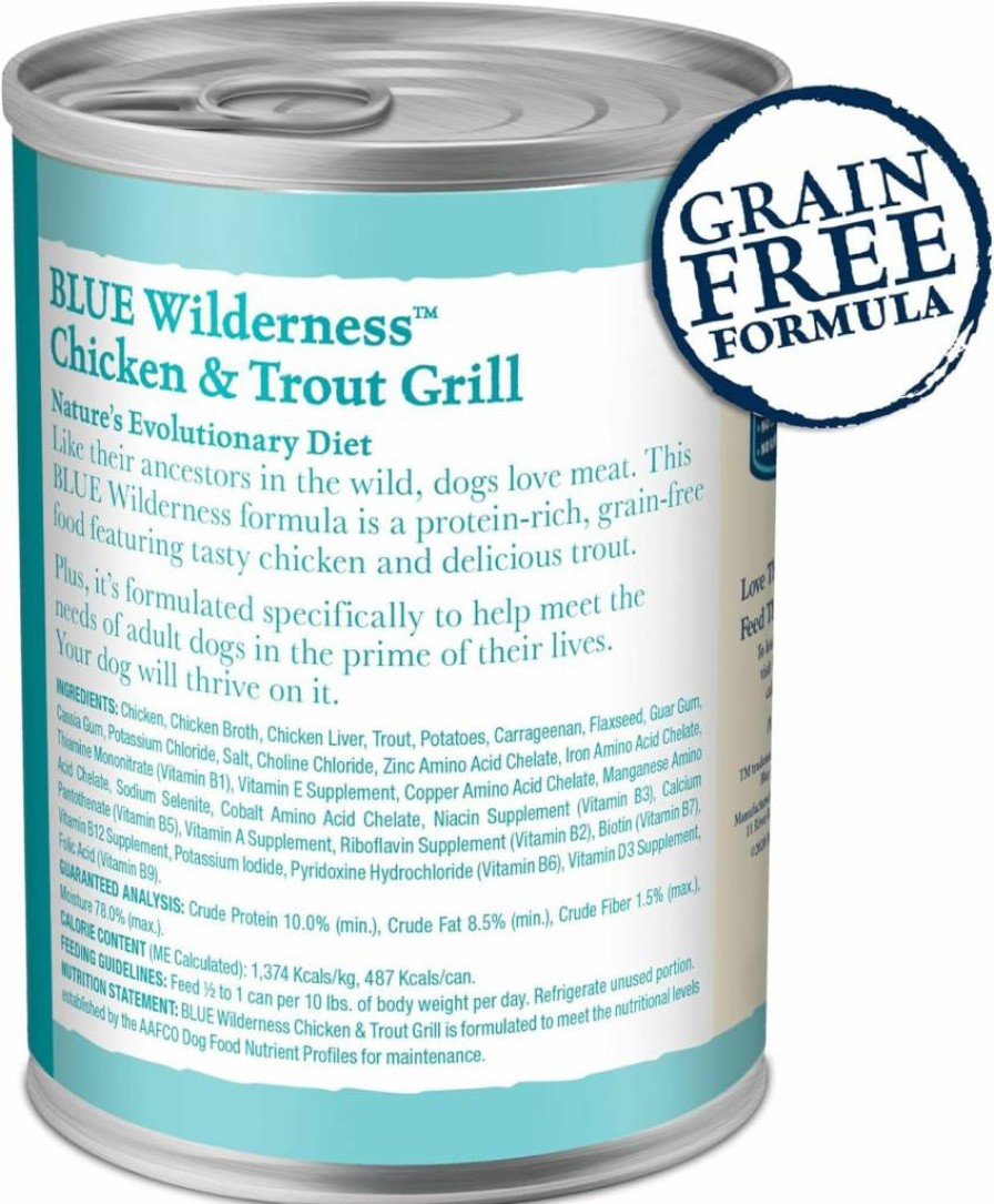 Blue Buffalo Wilderness High-Protein Grain-Free Wet Dog Food for Adult Dogs, Natural Salmon & Chicken Recipe, 12.5-Oz Cans (Pack of 12)