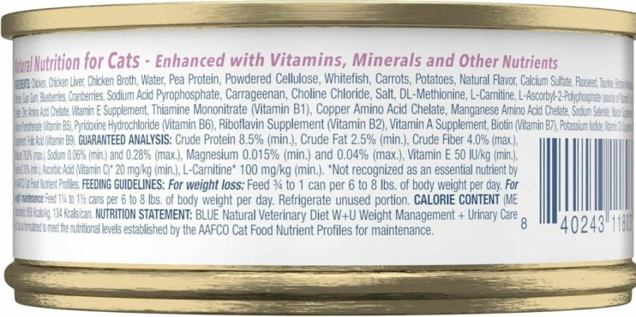 Blue Buffalo W+U Weight Control & Urinary Health Wet Cat Food - Chicken Recipe, 5.5oz Cans (24-Pack) - Vet Prescription Required